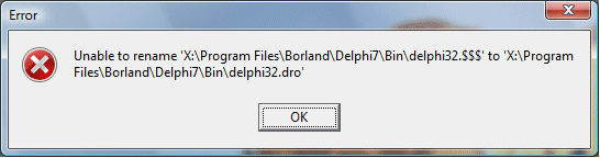 Unable to rename Delphi32.$$$ 