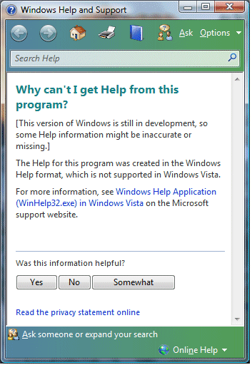 Vista saying it won't run winhelp 