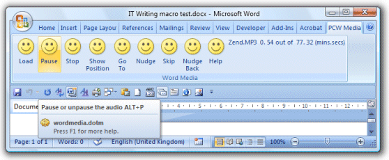 Word 2007 ribbon with macro