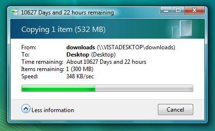 File copy shows 10627 days and 22 hours remaining