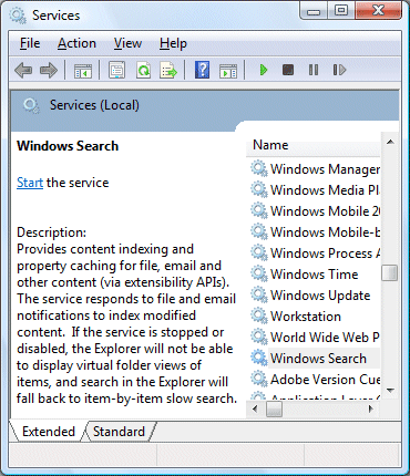 Windows Search in Services