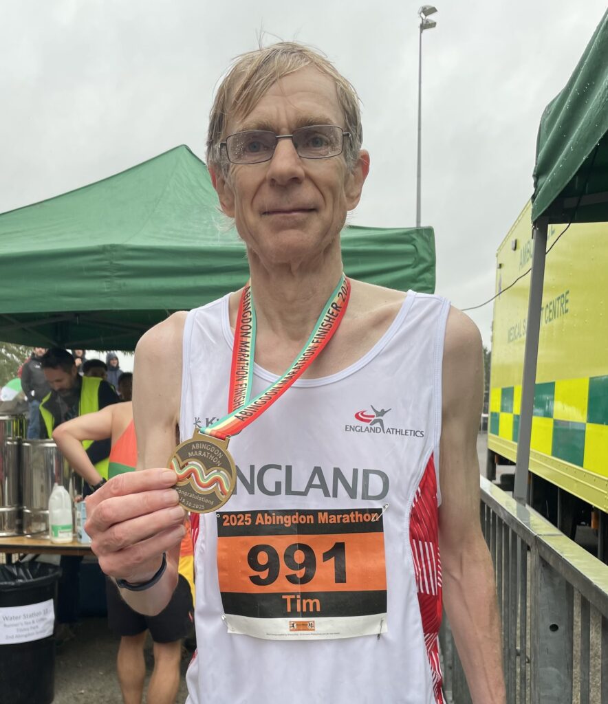 Tim Anderson in an England vest at the Abingdon Marathon 2025